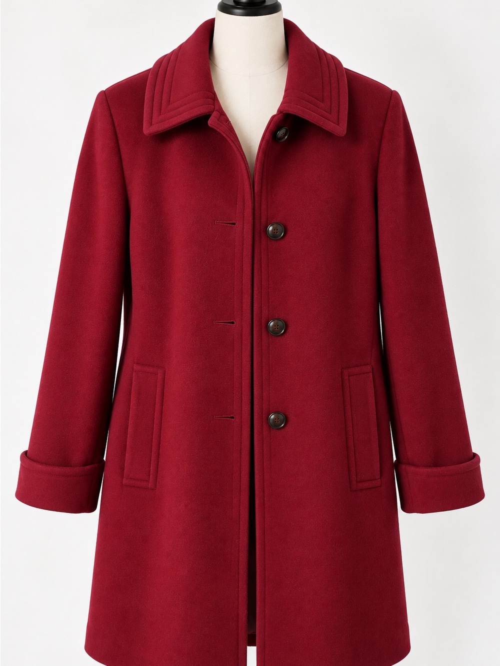 Liz Claiborne Deep Red Wool-Blend Pea Coat